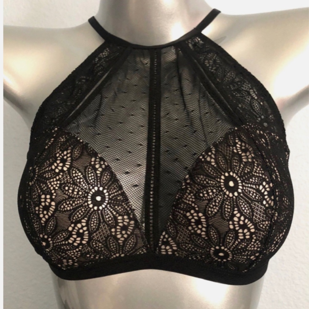 Victorias Secret Nwt Very Sexy Lace High Neck Cut Out Black Bralette Bra XS